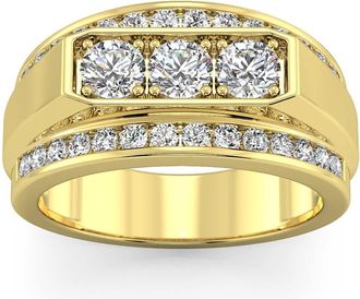 Pompeii3 Mens 2 CT. T. W. Lab Grown Diamond Border Three Stone Ring in 14K Gold