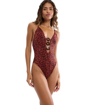 Triumph Badeanzug TRIUMPH Midnight Swim O 02, Damen, Gr. 36, Cup C, braun combination, Microfaser, Obermaterial: 82% Polyamid, 18% Elasthan, Badeanz&uuml;ge Badean