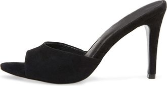 Generic Black,5.5 UK,Suede Stiletto Heels for Women Round Open Toe Slip On Mules Heel Fashion Backless Heeled Sandals Party Wedding Holiday Dress Shoes