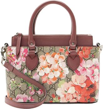 Gucci Beige Gg Supreme Canvas Blooms Mini Zip Tote (Authentic Pre-Loved)