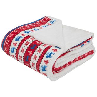 Beliani Manta De Franela Roja Y Azul 200 X 220 Cm Invierno Mullido Patr&oacute;n Cl&aacute;sico De Invierno De Temporada Reka