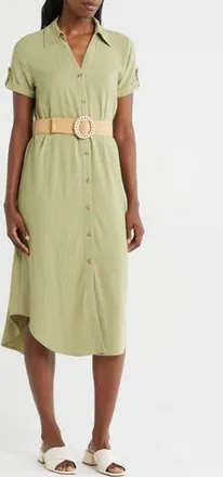 ZOE AND CLAIRE Belted Shirtdress in Olive at Nordstrom Rack, Size Medium