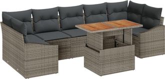 vidaXL Vidaxl - Garden Sofa Set 8 pcs Grey Poly Rattan, Powder-Coated Steel