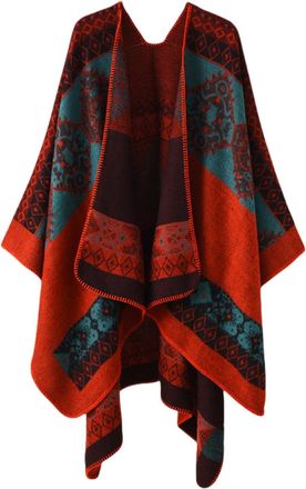 Generic Ladies Printed Poncho Cape Oversized Shawl Wrap Open Front Cardigans Blanket Warm Winter Scarf Coat for Women (UK, Alpha, One Size, Regular, Regular, 
