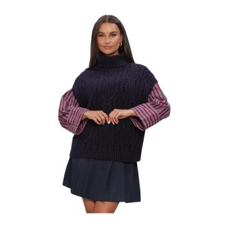 Co'Couture Co Couture Dames Spencer Rowcc Oversize Cable Knit Vest Donkerblauw - Maat M - Dames - Coltruien - Blauw - S - Truien & Vesten
