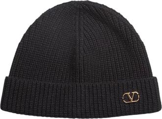 Valentino Garavani Black Knitted Beanie Cap