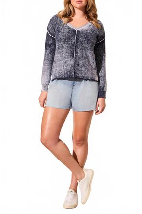 Tribal Lightweight V Neck Sweater Special Washed Effect In Navy
