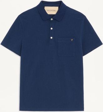 Valentino Valentino polo shirt in cotton piquet with VGold Man BLUE 3XL