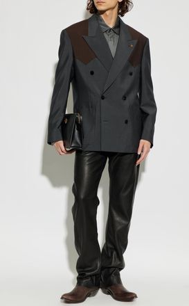 Versace Double-breasted Blazer With A Single Vent, Mens, Grey