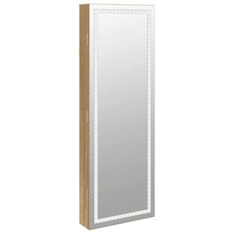 Berkfield Home Mirror Jewellery Cabinet with LED Lights Wall Mounted in Brown