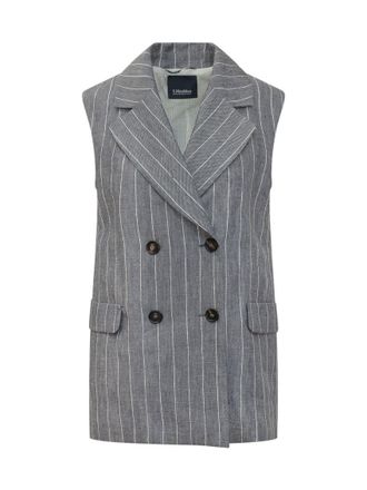 Max Mara Grey Stripes Notched Lapel Blazer
