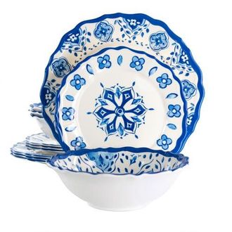 Elama Blue Garden 12 Piece Scalloped Lightweight Melamine Dinnerware Set at Nordstrom