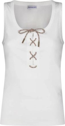 Burberry Cleo Tanktop met Ribbels en Veters - Dames - Tops zonder mouwen - Wit - S - Katoen - Tops