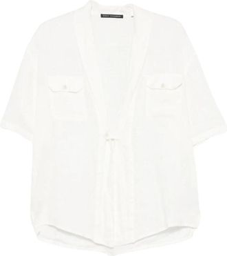Daniele Alessandrini 12 Camicia Lino Sciallato - Heren - Korte mouwen Overhemden - Wit - 2XL - Linnen - Overhemden