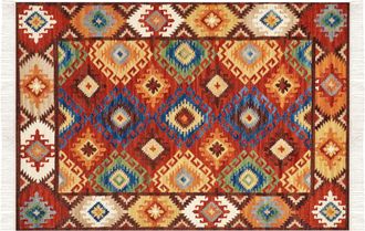 Beliani Alfombra Kilim De Lana Multicolor 160 X 230 Cm A Mano Oriental Borlas Zovuni