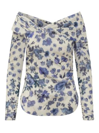 Isabel Marant Blue Floral Off Shoulder Top