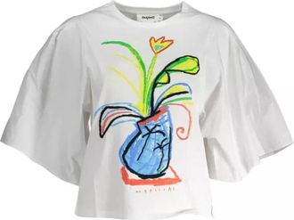 Desigual Stijlvol Wit Katoenen T-Shirt - Dames - T-shirts - Wit - XL - Katoen - Tops
