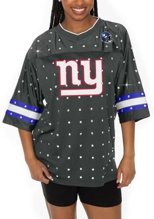Gameday Couture Womens Gameday Couture Anthracite New York Giants Kickoff Time Allover Rhinestone Sports Stripe Jersey V-Neck T-Shirt at Nordstrom, Size Medium