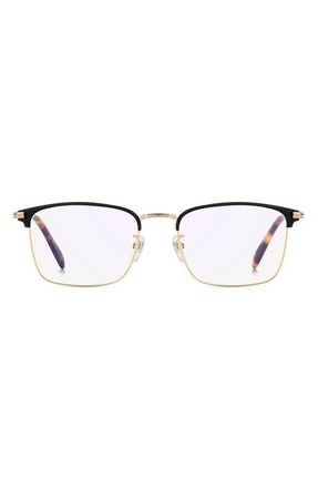 David Beckham 54mm Rectangular Optical Glasses in Matte Black Gold/Blue Sp at Nordstrom
