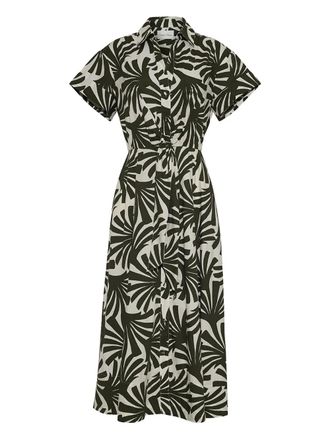 Cara Cara leaf-print self-tie dress - women - Cotton - S - Green