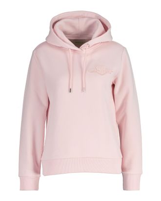 GANT Hoodie GANT REG TONAL SHIELD HOODIE, Damen, Gr. L, rot (salmon), Sweatware, Obermaterial: 78% Baumwolle, 22% Polyester, regular fit h&uuml;ftlang, Rippb&uuml;nd