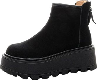 Generic Women winter suede snow boots with thick soles for increased height casual warmth and comfort slimming short boots (black,3.5)