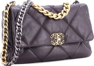 Chanel Borsa a tracolla 19 grande in pelle trapuntata con battente - Marrone