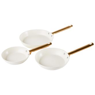 Beliani Beliani - Conjunto De 3 Sartenes De 3 Tama&ntilde;os Con Recubrimiento Cer&aacute;mico Antiadherente De Aluminio Blanco Crema Elite Pro