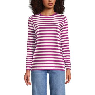 Lands End Relaxed Supima Cotton Long Sleeve Crew Neck T-Shirt in Light Raspberry Even Stripe at Nordstrom, Size X-Large P