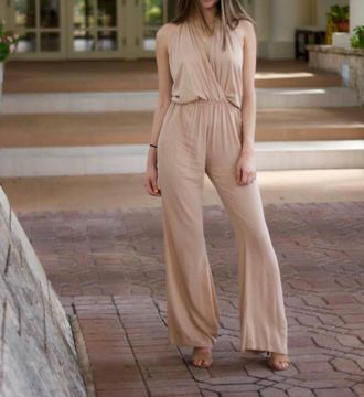 Indah Smoke Halter Flare Jumpsuit In Nude