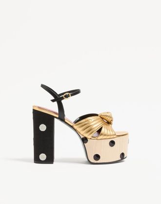 Valentino Garavani Sandalo Con Plateau Crasher Con Ricamo Plus De Pois 125Mm Donna ORO/NERO 36.5