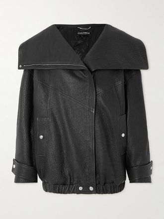 Dolce & Gabbana Giacca Biker Oversize In Pelle Testurizzata - Nero