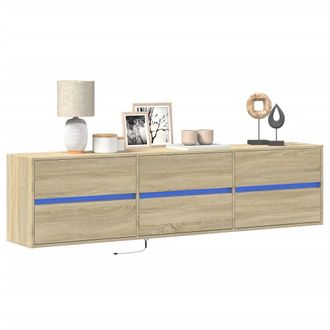 Berkfield Home TV Wall Cabinet with LED Sonoma Oak 180x31x45 cm in Brown | Size: 180 x 31 x 45 cm