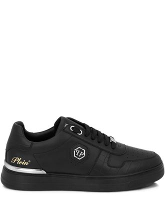 Philipp Plein logo plaque leather trainers - unisex - Bovine Split Leather/Polyurethane/Rubber/Polyurethane - 44 - Black