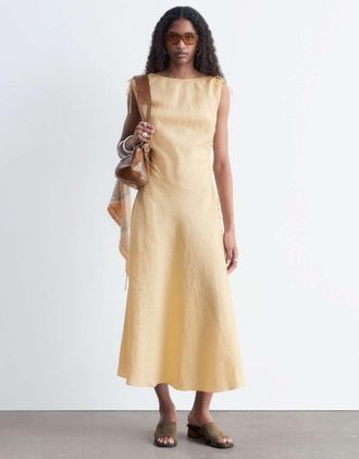 & Other Stories Vestito midi asimmetrico in puro lino giallo chiaro