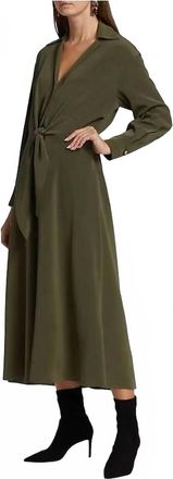 Vince Tie Waist Collared Midi Dress In Olive