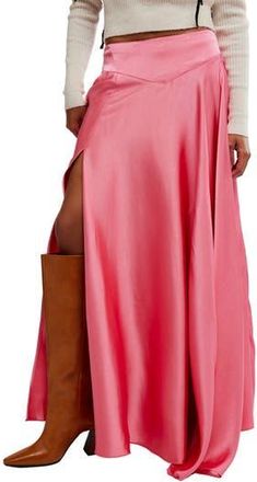 Free People Chilco Side Slit Satin Maxi Skirt in Raspberry Cake at Nordstrom Rack, Size 12