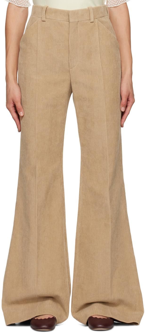 ボトムスその他 Chloe Brown flared checkered wool trousers CHLOÉ Checked wool-blend wide-leg pants | NET-A-PORTER