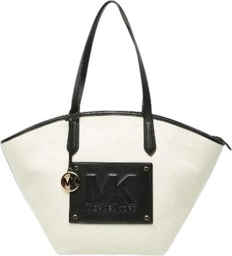 Michael Kors Pre-owned Tote Bags, female, White, Size: ONE SIZE Pre-owned Canvas Leather Tote Bag