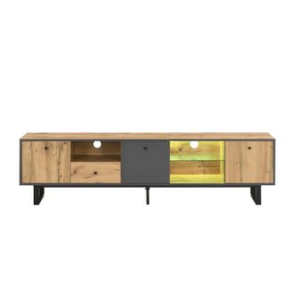 Urban Meuble Mueble de TV efecto madera y gris con LED y estante de cristal