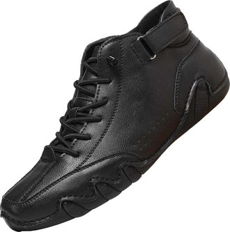 Generic Mens High Top Trainers Lace up Ankle Sneakers, Casual Leather Walking Shoes for Men, Lightweight Soft Sole Boots, Wide Fit Comfort Design, Cushioned I