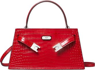 Tory Burch Mini Lee Radziwill Croc Embossed Leather Satchel in Red Sky at Nordstrom