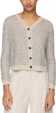 Lafayette 148 New York Button Front Foil Cardigan In Smoked Taupe Multi