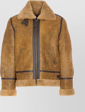 Schott NYC adjustable strap shearling jacket pockets