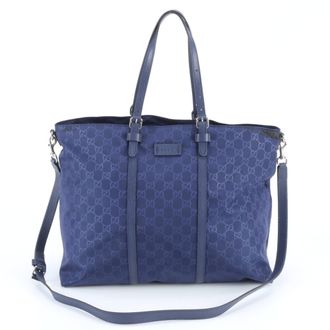 Gucci Blue Nylon Leather Shoulder Bag Tote Bag (Pre-Owned)