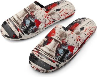 Generic Chess Paiting Mens Cotton Slippers Memory Foam Comfort House Shoes Winter Indoor Slipper for Hotel Casa Spa