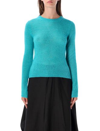 STUDIO NICHOLSON Long-Sleeved Crewneck Sweater In Vibrant Turquoise