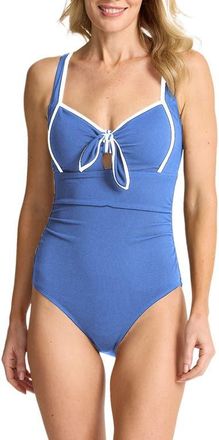 Tommy Bahama Island Cays Cabana Tie Front One-Piece Swimsuit in Paradiso Blue at Nordstrom, Size 10