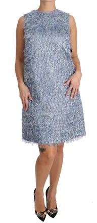 Dolce & Gabbana Womens Fringe Shift Tank Top Blue Silk Tops
