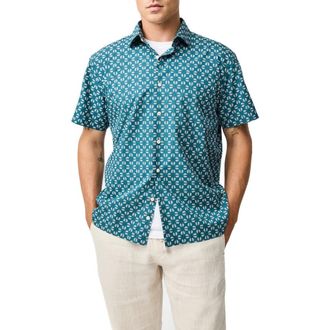 Rodd & Gunn Crown Hill Short Sleeve Button-Up Shirt in Bluestone at Nordstrom, Size Xxx-Large